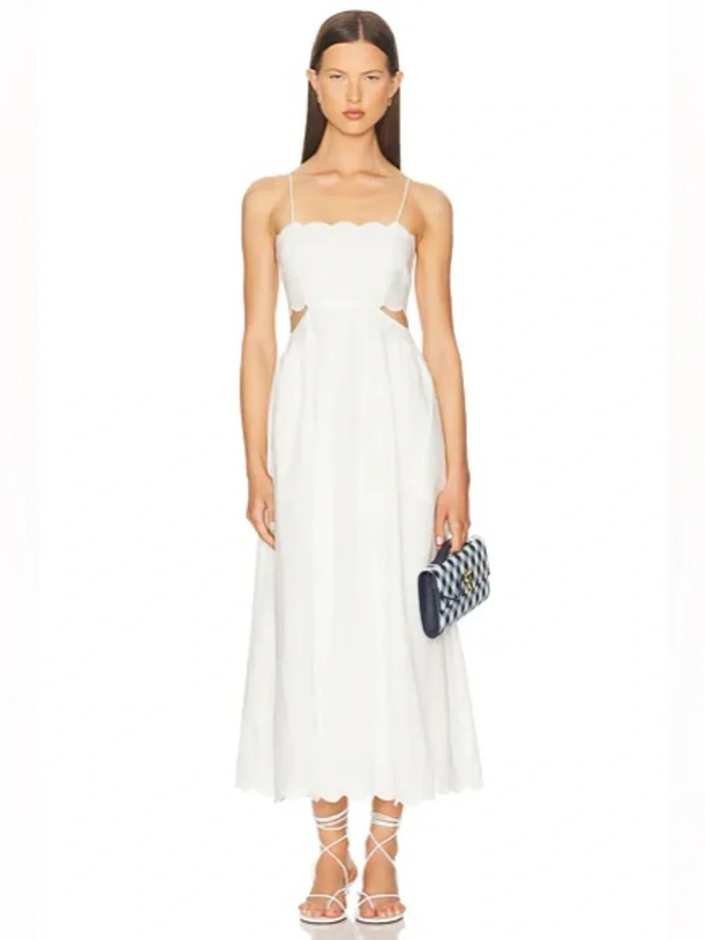 Lucy Paris White Scalloped Cutout Midi Dress - Picture 1 of 4